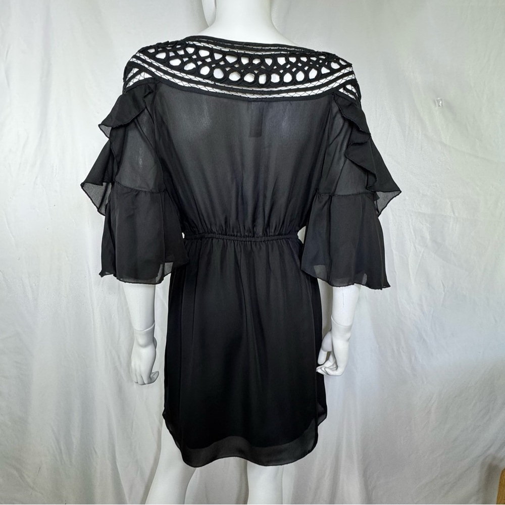 Giddy Up Glamour Black Ruffle Sleeve Lace Neckline Dress — image 3 of 6